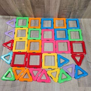 Magnetic Shapes Tiles Squares Triangles Building Lot Of 33